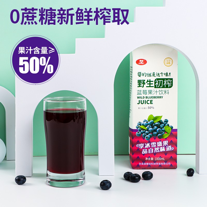 寒冠大瓶沙棘果汁 东北大兴安岭沙棘汁饮料果汁含量≥50%  整箱装 蓝莓汁1000ml*6