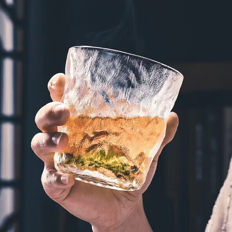 莱妙依网红冰川纹玻璃水杯家用杯子加厚防烫玻璃杯啤酒杯饮料杯矮杯1个