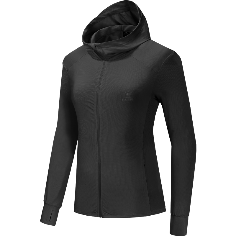 駱駝（CAMEL）防曬衣女士運(yùn)動(dòng)連帽休閑春夏季薄外套 J23BASLX001A 幻影黑 XL