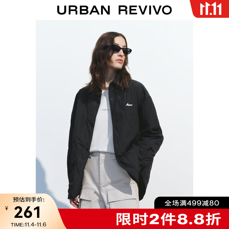 UR2023秋冬新款女时尚休闲绗缝设计感英文刺绣棉服外套UWJ130006 正黑 S高性价比高么？