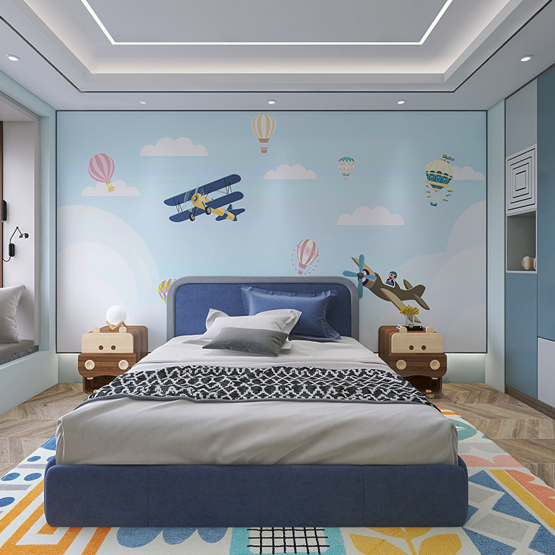 男孩房间床头背景墙壁纸女孩卧室卡通壁布儿童房墙纸环保装饰墙布