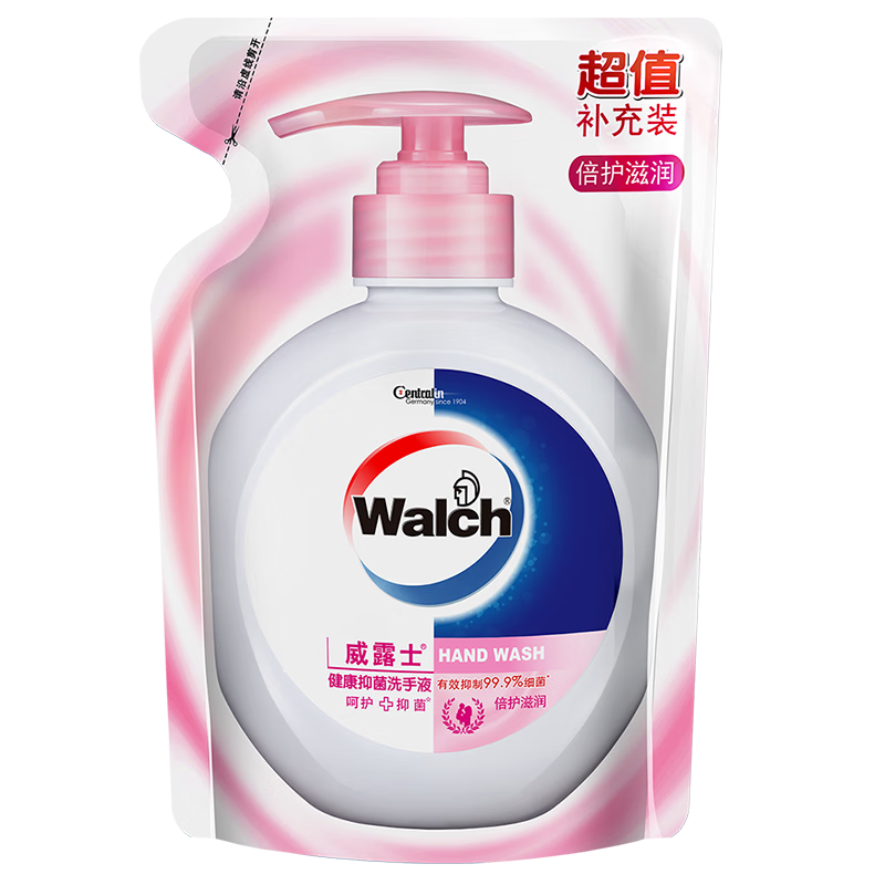 威露士（Walch）健康抑菌洗手液525ml*4 有效抑菌99.9% 倍护滋润*4（补充装）