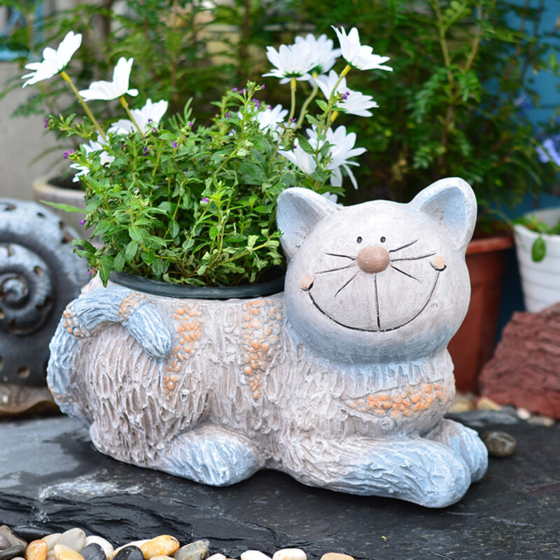 醉春木小猫动物可爱花盆户外花园耐晒庭院多肉植物阳台创意装饰品栽