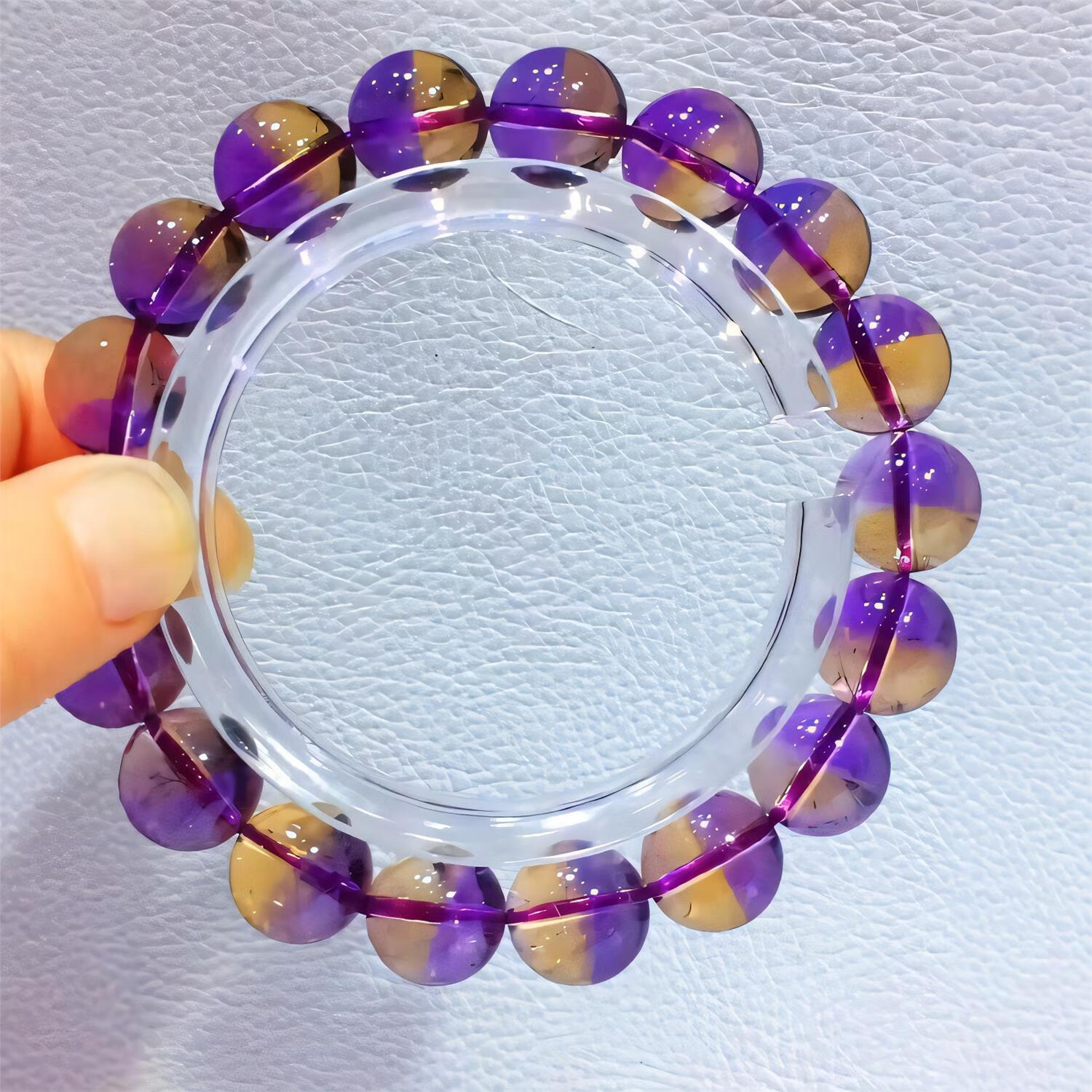 入古8a级 维多利亚天然紫黄晶手链手串 鸳鸯体玻璃体半紫半黄 半紫半