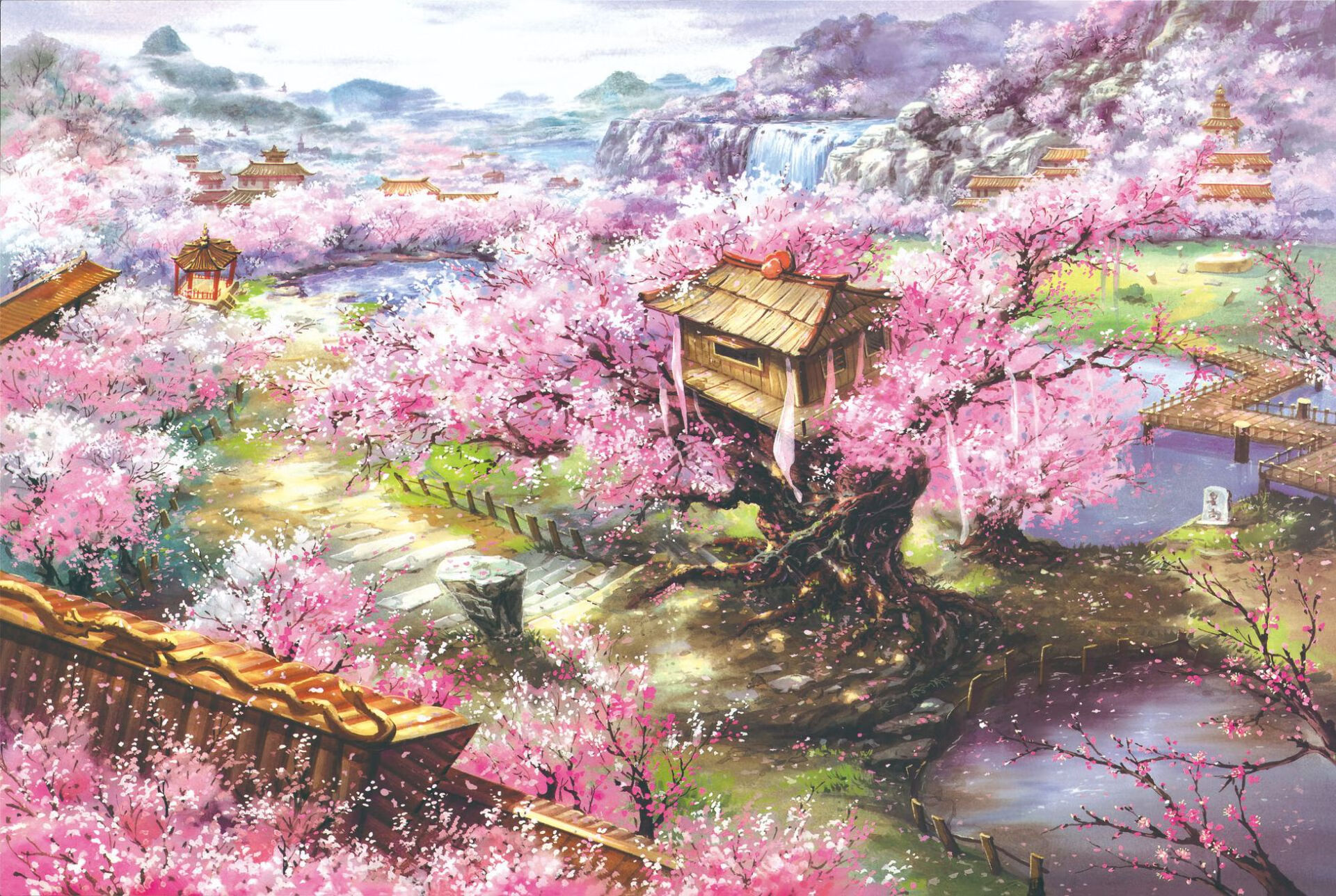 1000片拼图玩具益智减压解压纸质成人迷你风景纯白地狱 樱花山庄-38x