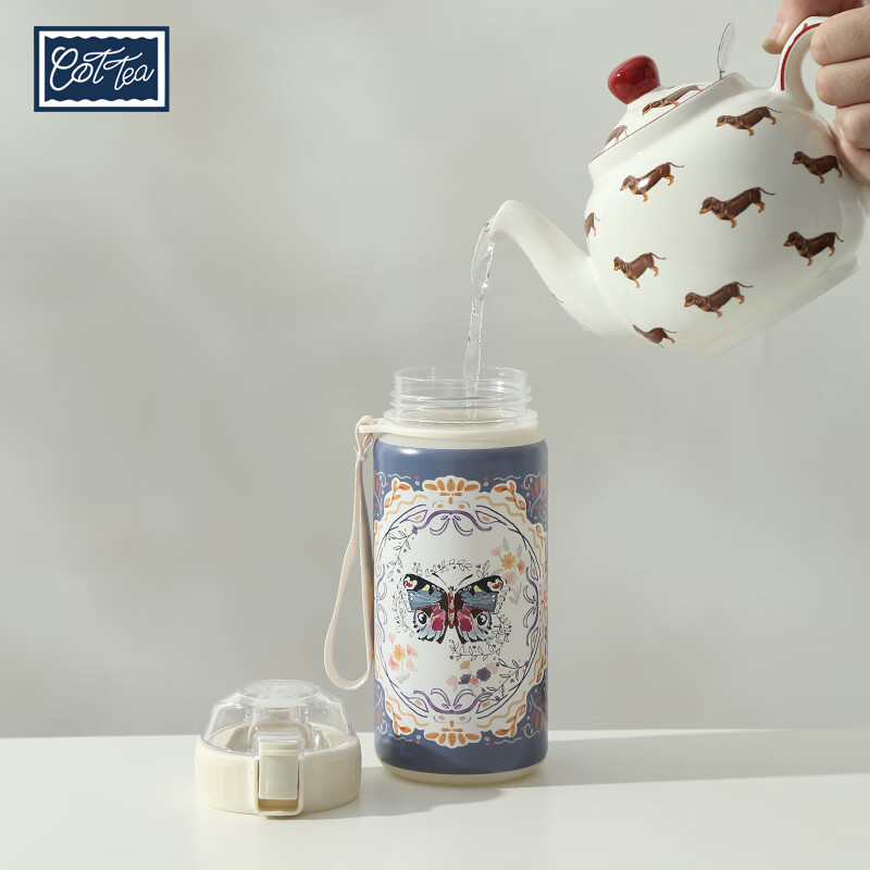 TAEFAIR蝴蝶弹跳杯Tritan茶水分离儿童成人便携办公室含茶滤泡果茶饮水杯 C-镜框蝴蝶Tritan弹跳杯650ml