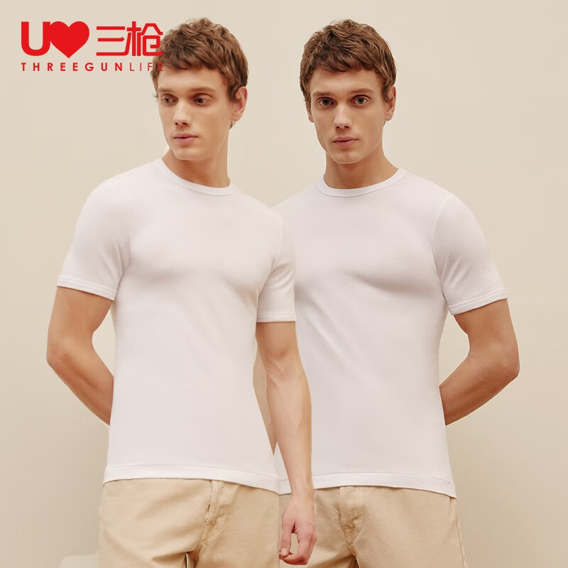 三枪(threegun)[2件装]三枪背心男短袖纯棉打底透气老头衫运动汗衫内
