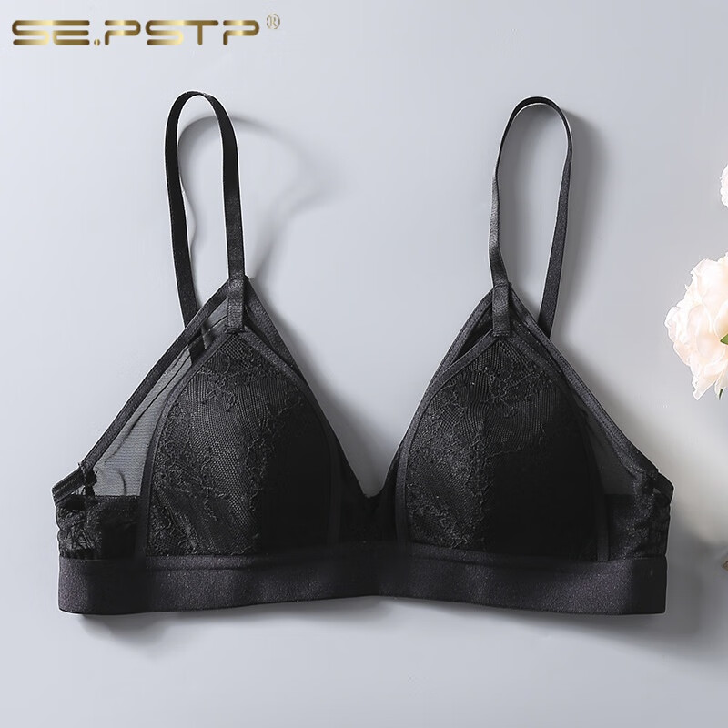 pstp高端轻奢法式真丝小清新内衣 小胸蕾丝性感无钢圈桑蚕丝文胸 薄款