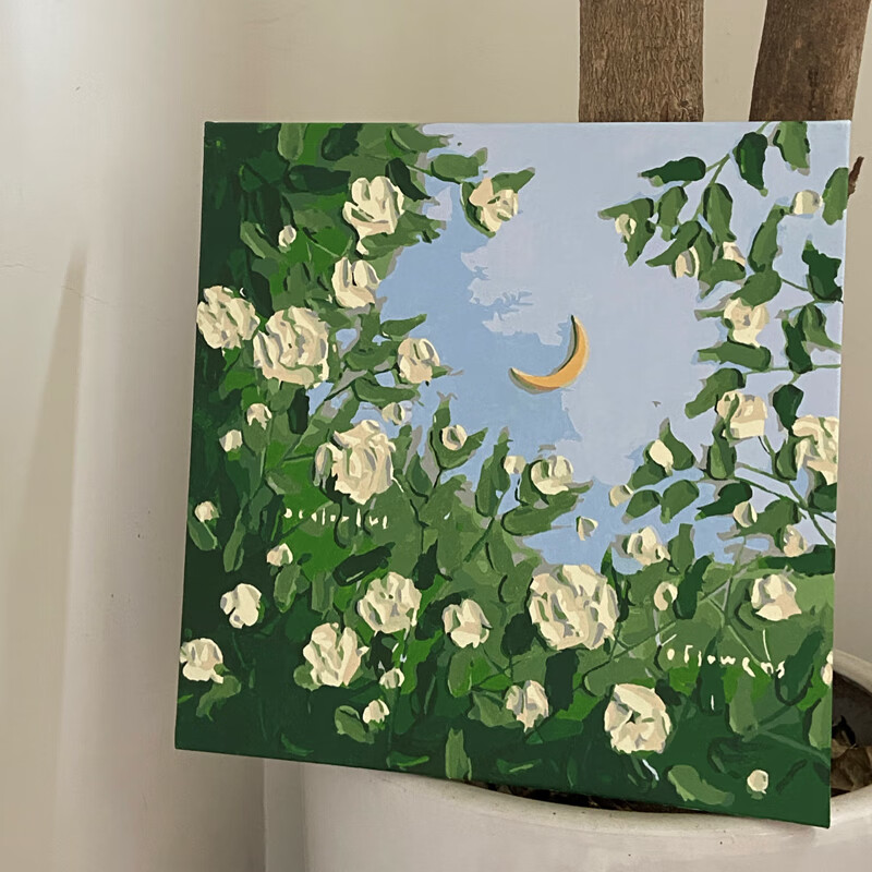 画大芬大芬村数字油画diy月光下的白玫瑰diy填充画画油彩画手工绘涂