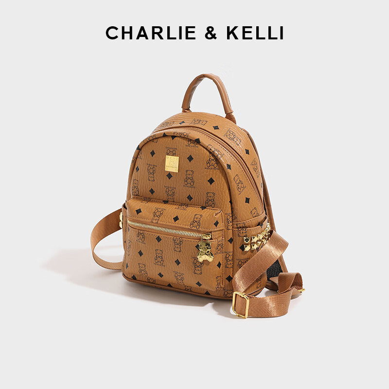 CHARLIE&KELLI CK品牌包包女包2024新款母亲节礼物背包上班通勤校园双肩包 棕色大号