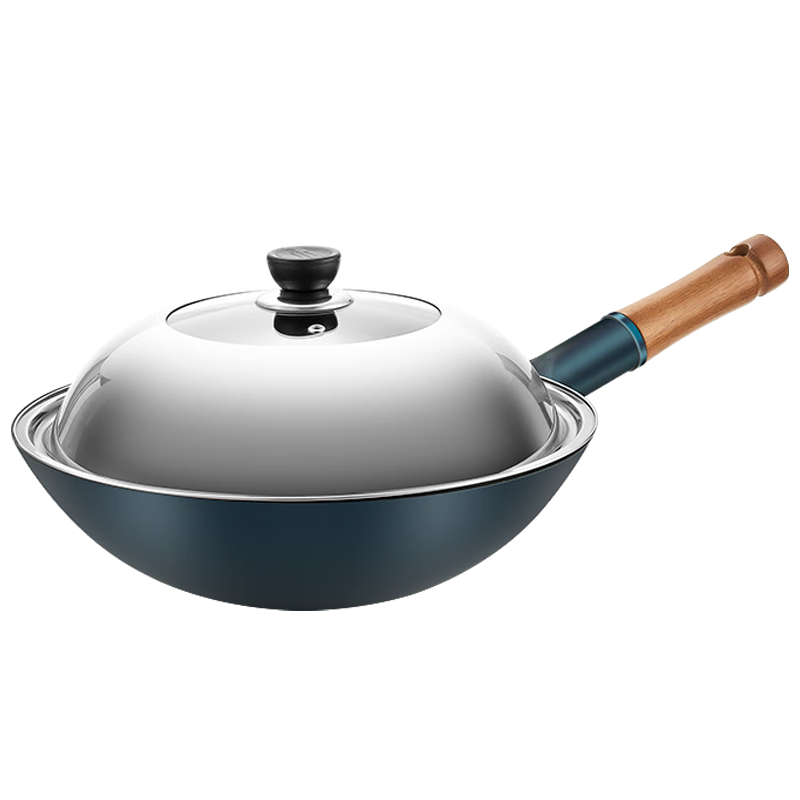 美廚（MAXCOOK）鐵鍋炒鍋 32cm無涂層老式精鐵鍋 帶蓋配鏟 燃氣煤氣灶專用MCC0566