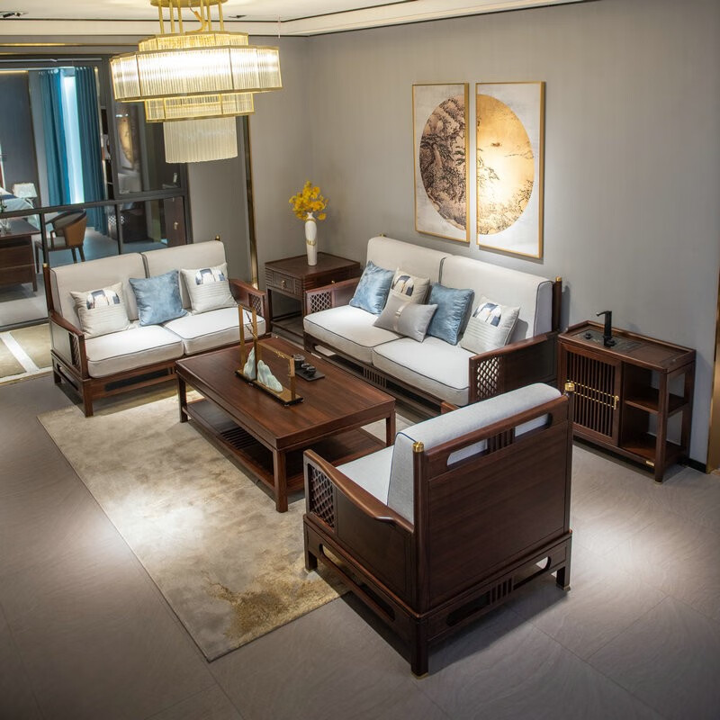 全友家私 新中式客厅乌金木沙发实木茶几组合轻奢檀木家具小户型 单人