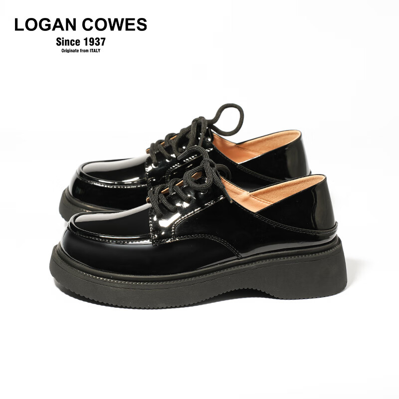 LOGAN COWES英伦风厚底小皮鞋女2024新款夏季玛丽珍百搭黑色JK单鞋松糕乐福鞋 黑色2409 37