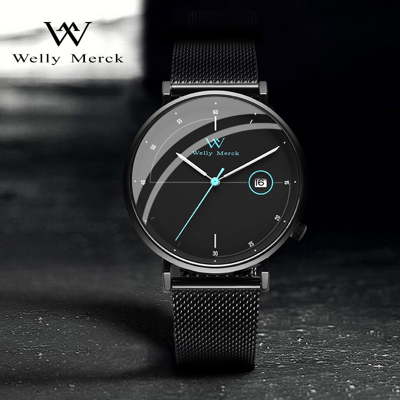 welly merck威利默克瑞士品牌手表男士手表男表wm防水夜光石英日历