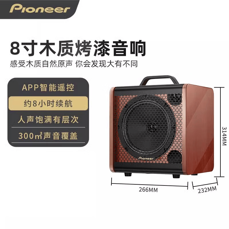 先锋(Pioneer) 家庭KTV无线蓝牙音箱乐器音箱手提便携户外音响大音量广场舞k歌唱歌家用专业配麦克风 【无麦原木烤漆8寸】乐器音乐 标配
