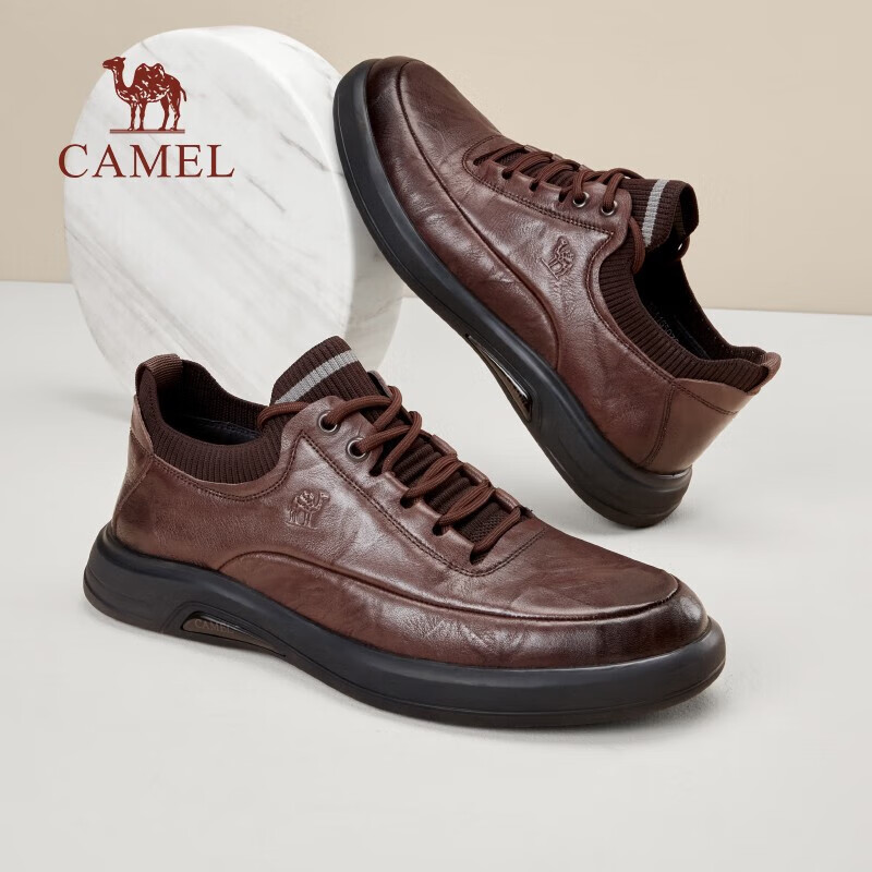 骆驼（CAMEL）秋季新款真皮抓纹休闲商务通勤男士防滑软底舒适运动皮鞋 G13A155075 黑色 40 (250mm)