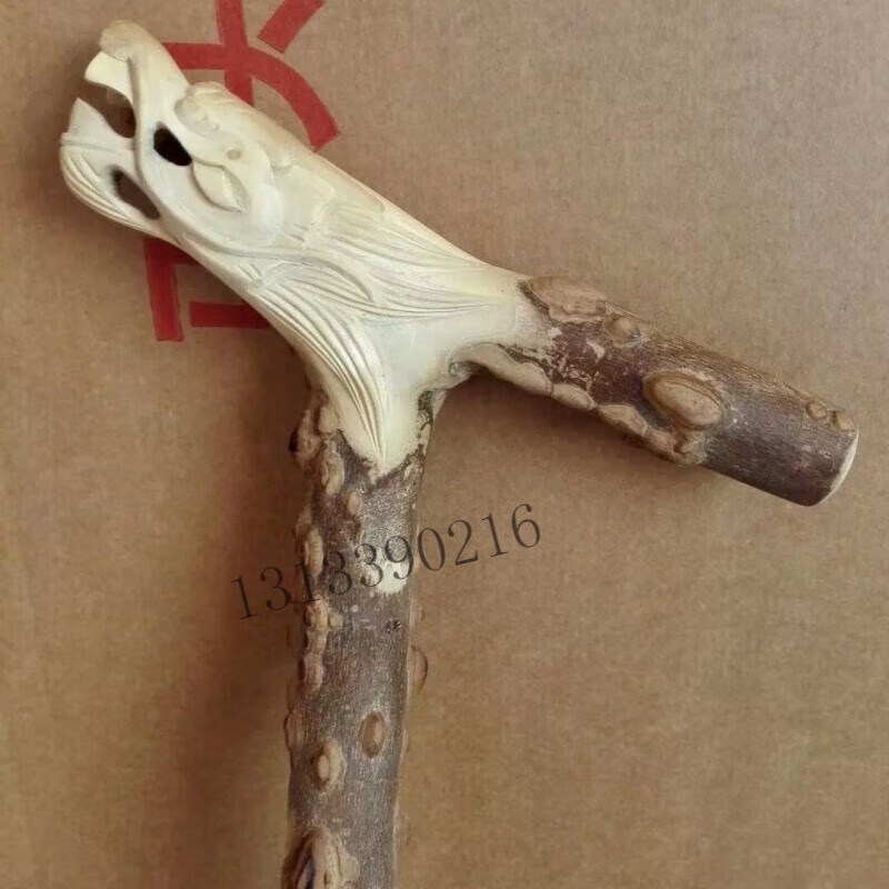 木龙头拐杖老人护理手杖拐杖拐棍龙头拐杖手工雕刻 花椒木龙头原色