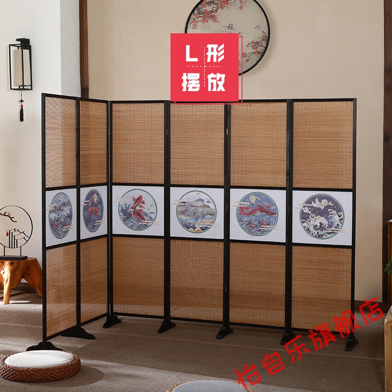 厢柔塌办公室屏风隔断 屏风遮挡 中式日式屏风隔断折屏仿古做旧折叠