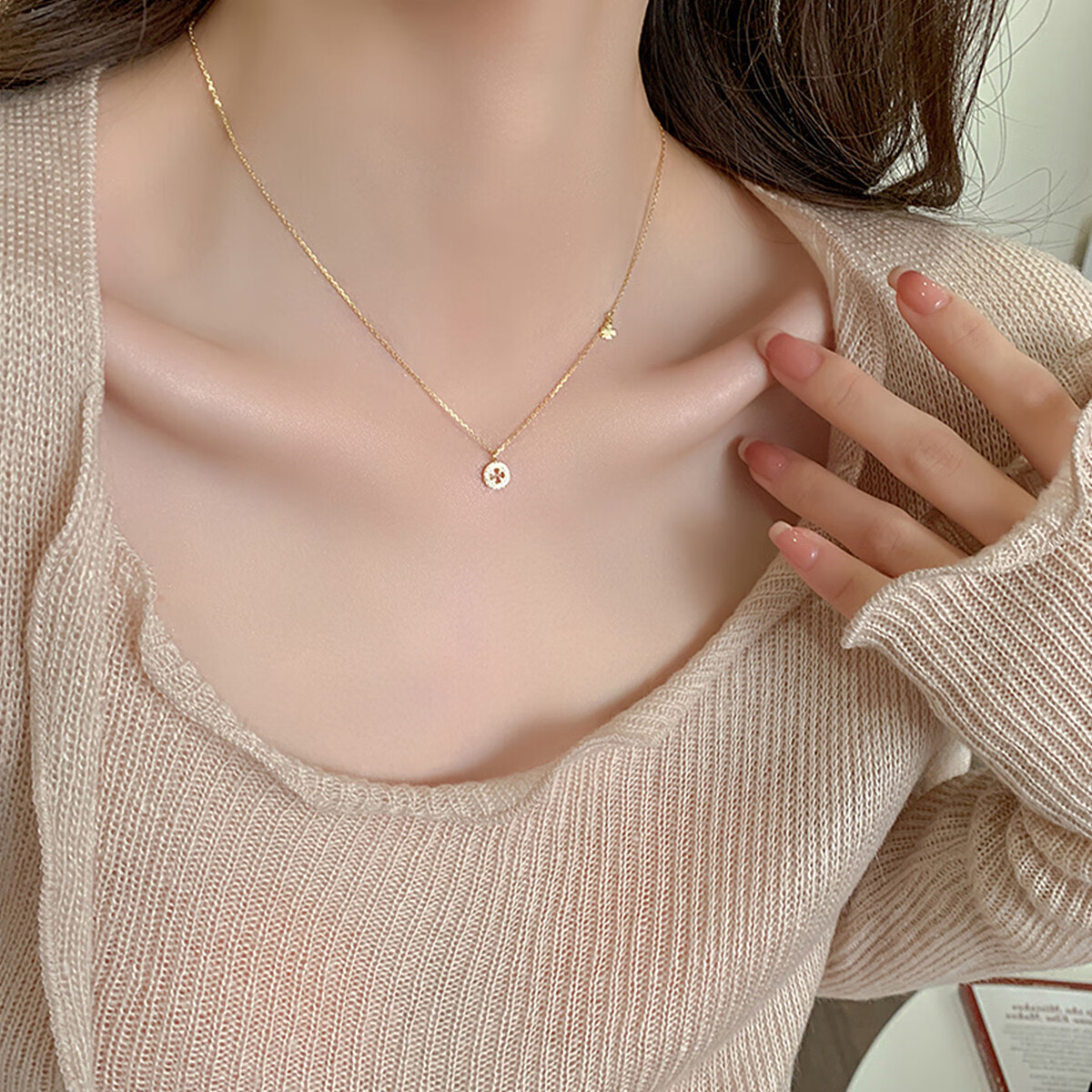 银千惠925银项链女四叶草小众设计高级感锁骨链女神节礼物 四叶草