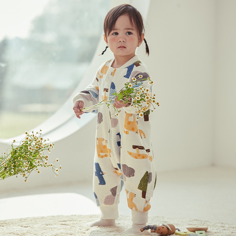 威尔贝鲁WELLBER 宝宝睡袋春秋薄款分腿纯棉婴儿睡袋儿童防踢被子四季通用 猫咪幻想【可脱半袖】 75（建议身高80-90cm宝宝）