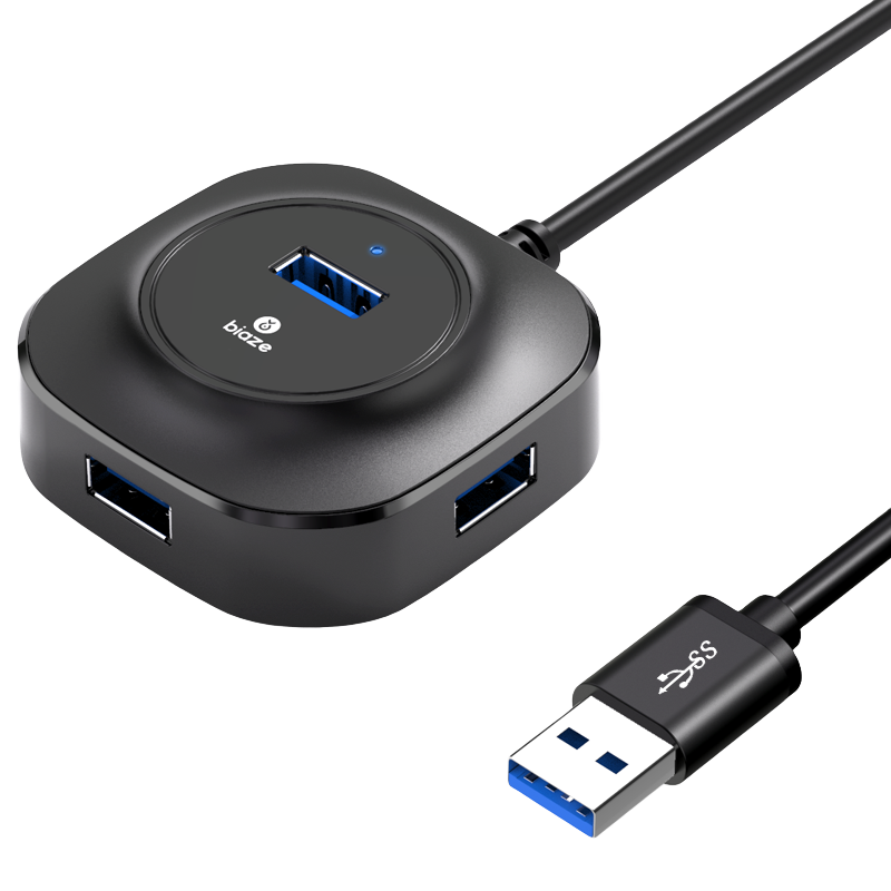 Biaze 毕亚兹 USB3.0分线器 0.3米 带电源接口 高速4口HUB 多接口扩展转换器 笔记本电脑一拖四集线器延长线 HUB22