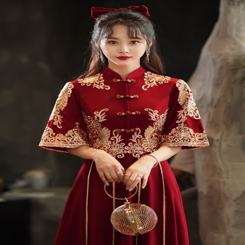 町鸾(tingluan)大码秀禾服新娘礼服200斤胖mm女孕妇加肥加大 酒红色