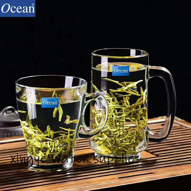 鸥欣进口玻璃茶杯耐热泡茶杯带把家用待客水杯加厚大容量茶杯喝绿茶杯 肯雅把杯320ml*6只+托盘