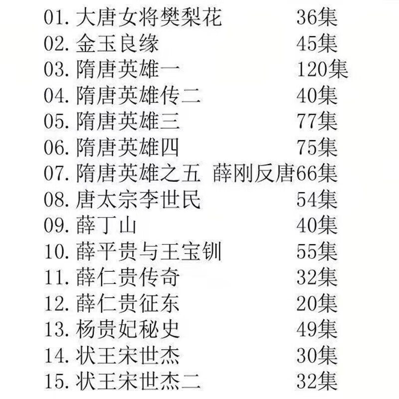 古装电视剧u盘薛仁贵传奇隋唐英雄传薛刚反唐薛丁山樊梨花连续剧 隋唐