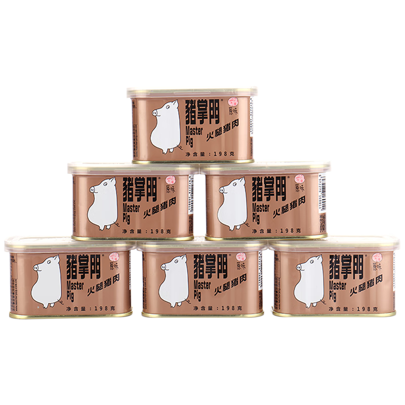 豬掌門火腿午餐肉罐頭 90%豬肉三明治泡面螺螄粉搭檔 【經(jīng)典原味】火腿豬肉198g*6罐
