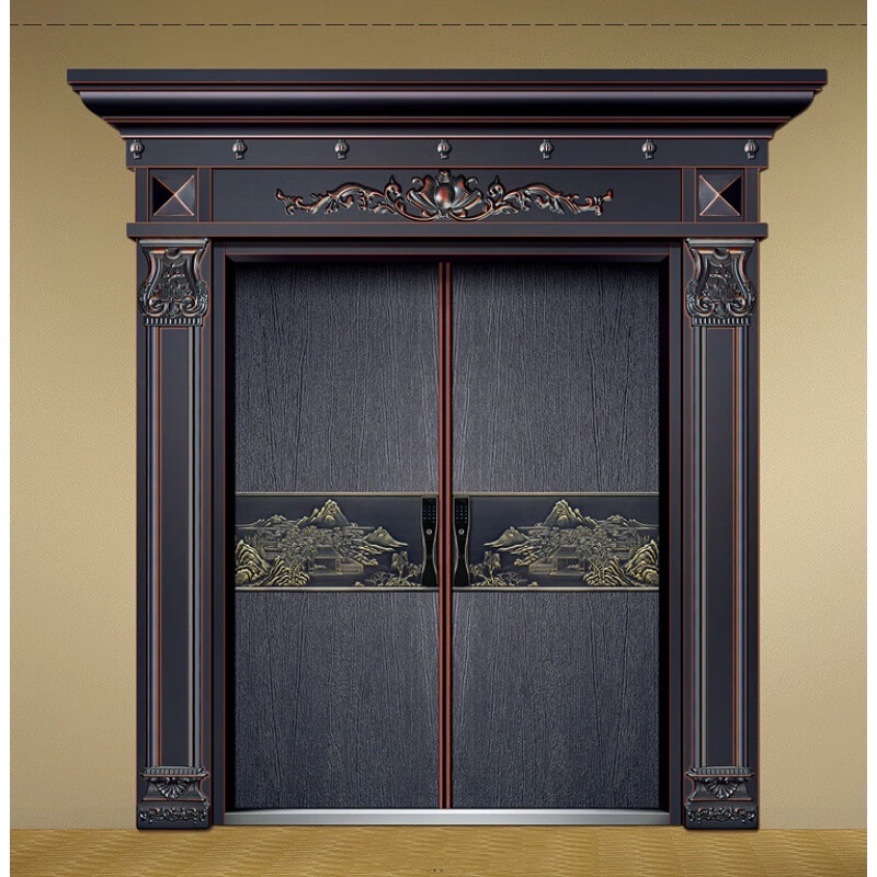 嘉别墅大门别墅进户大门双开门非标门锌合金防盗门仿真铜门 仿真红铜