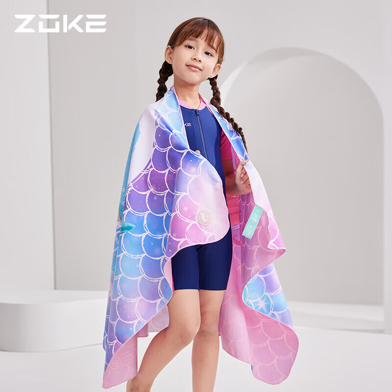 洲克zoke儿童速干浴巾游泳粉兰美人鱼花花吸水毛巾622605229