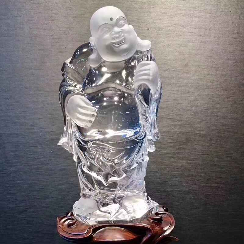 君政收藏款白水晶自在佛摆件弥勒佛摆件佛像面相祥和眉眼含笑雕工精湛