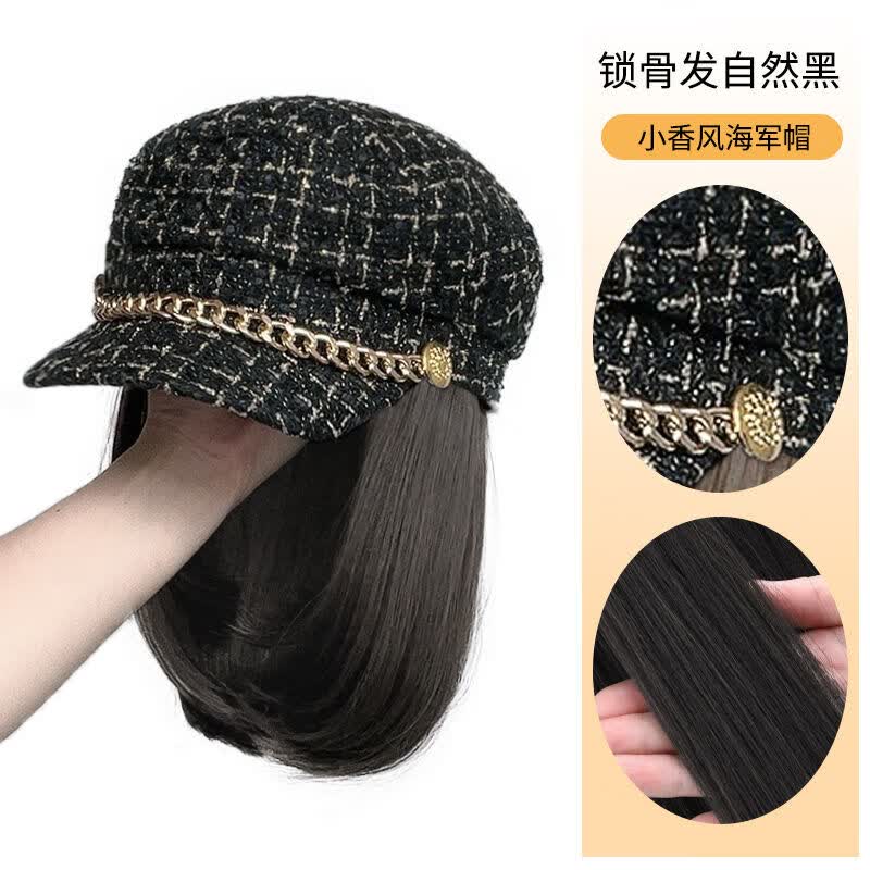 唐妮帽子假发一体女时尚秋冬新款小香风八角帽短发锁骨发全头套假发帽 小香风帽子锁骨发-自然黑属于什么档次？