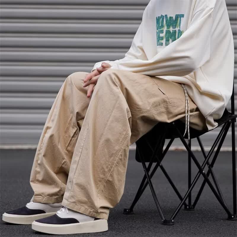 POUM日系复古cityboy春夏季工装裤男vintage宽松显瘦阔腿直筒休闲裤男 YRFS-X1515藏青色 L 【105-125斤】 尺码偏小建议拍大一码