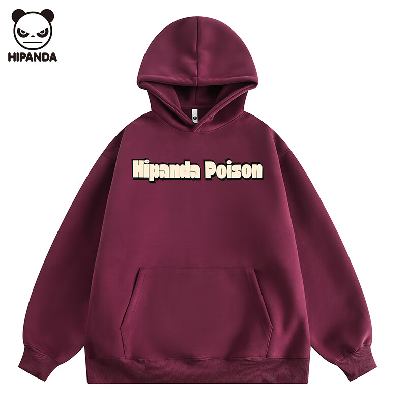 HIPANDA你好熊猫嘻哈连帽卫衣男春秋季新款宽松潮流休闲青年潮牌外套上衣 酒红色 M 【建议100斤-120斤】