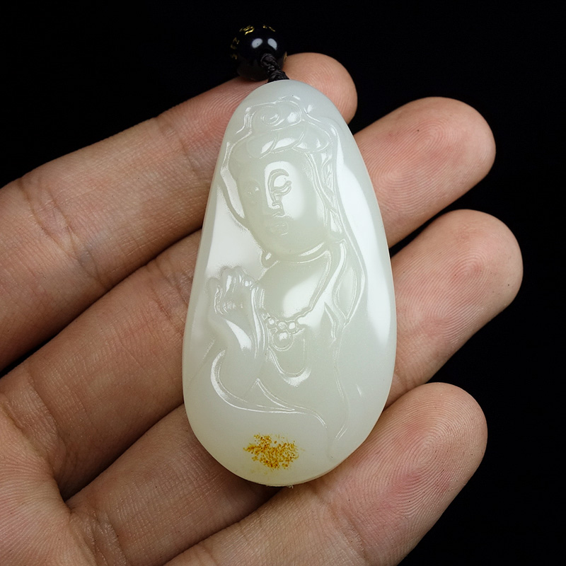 岑枫 观音吊坠羊脂玉白玉籽料观音玉坠男女观音挂件玉佩项链