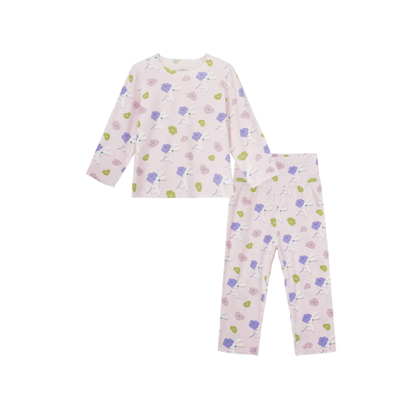 babycare宝宝家居服春秋婴儿睡衣优可丝儿童内衣套装 哆咔雪糕粉 120
