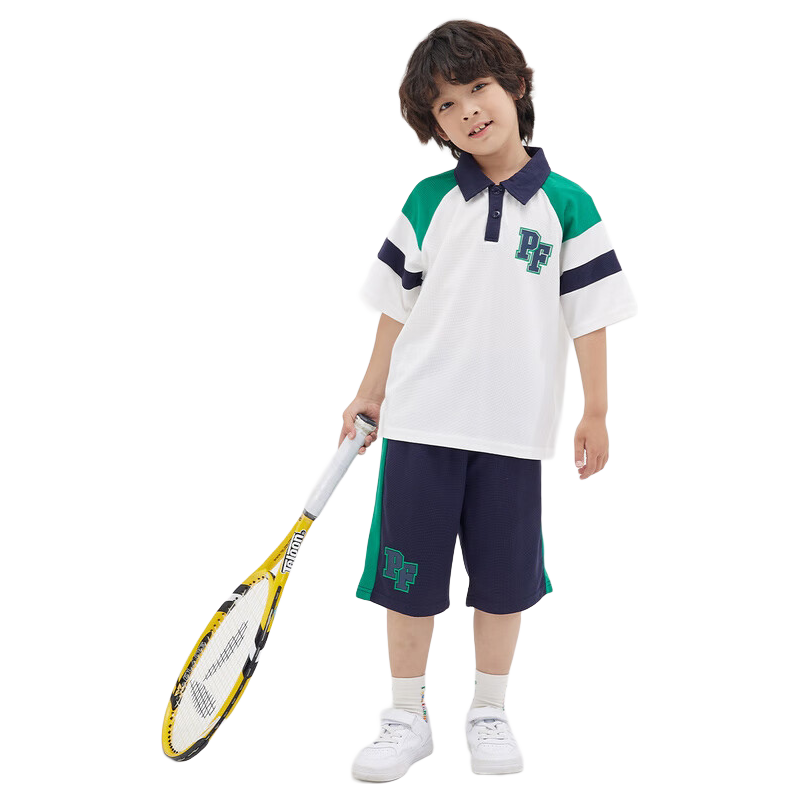 大嘴猴（paul frank）童装夏季短袖套装男女童2025款简约时尚舒适中大童运动休闲两件套 348B天蓝色 110