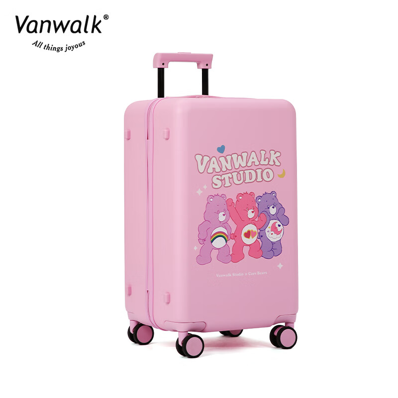 vanwalkCareBears聯(lián)名 愛(ài)心小熊行李箱22寸/26寸旅行登機(jī)拉杠箱 草莓粉 拉鏈 22英寸