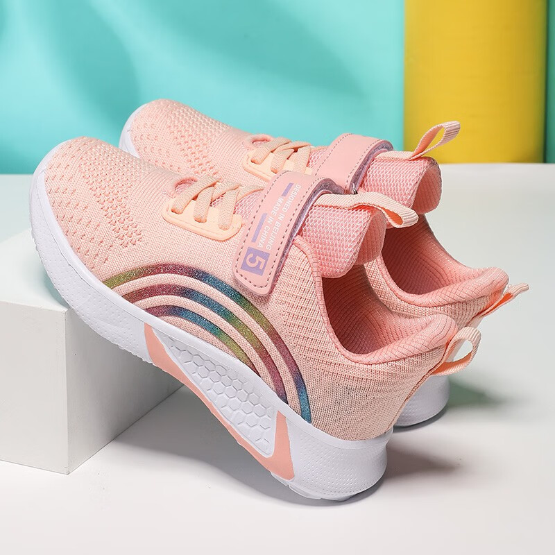 贝天熊儿童运动鞋女中大童跑鞋春秋季网面透气舒适透气女休闲鞋 BNM819粉色【双网】 31 内长19.8/脚18.8