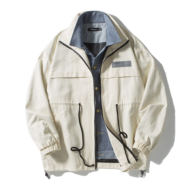 渐影夹克男生春秋款假两件外套上衣港风潮牌潮流休闲款式翻领夹克