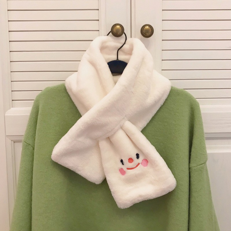 念凝毛绒围巾女冬季韩国ins风百搭笑脸围脖少女学生穿搭可爱加厚保暖毛领子 灰色