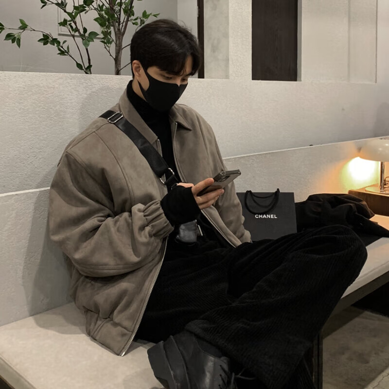 7家优品麂皮绒外套男秋冬季痞帅高街夹克百搭简约感风格穿搭潮流ins