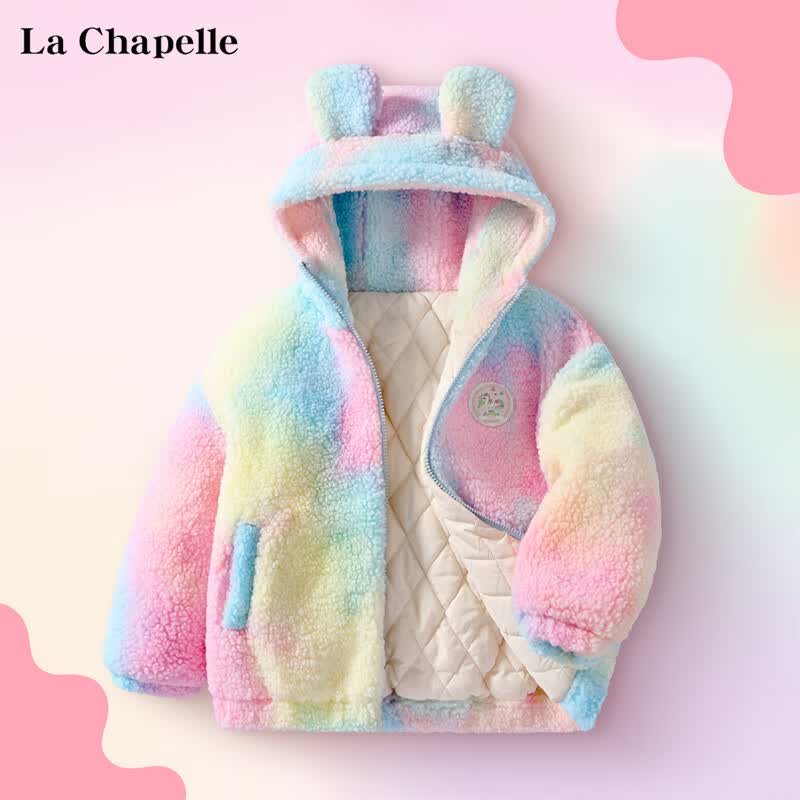 LA CHAPELLE KIDS拉夏贝尔女童外套加绒加厚冬季2023新款扎染上衣儿童棉袄洋气秋冬 彩虹兽K蓝粉 120cm怎么样,好用不?