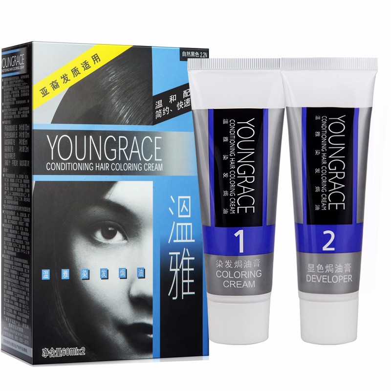 温雅植物染发焗油膏 温和清香不粘头皮染发剂 白发一梳黑不沾皮肤黑发