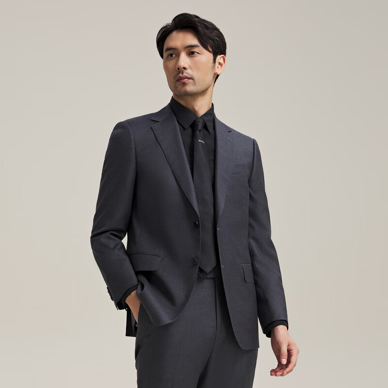 MAYOR男装 秋冬Loro piana 130支全羊毛斜纹半毛衬西服上衣 深灰色 185A （185/104A）