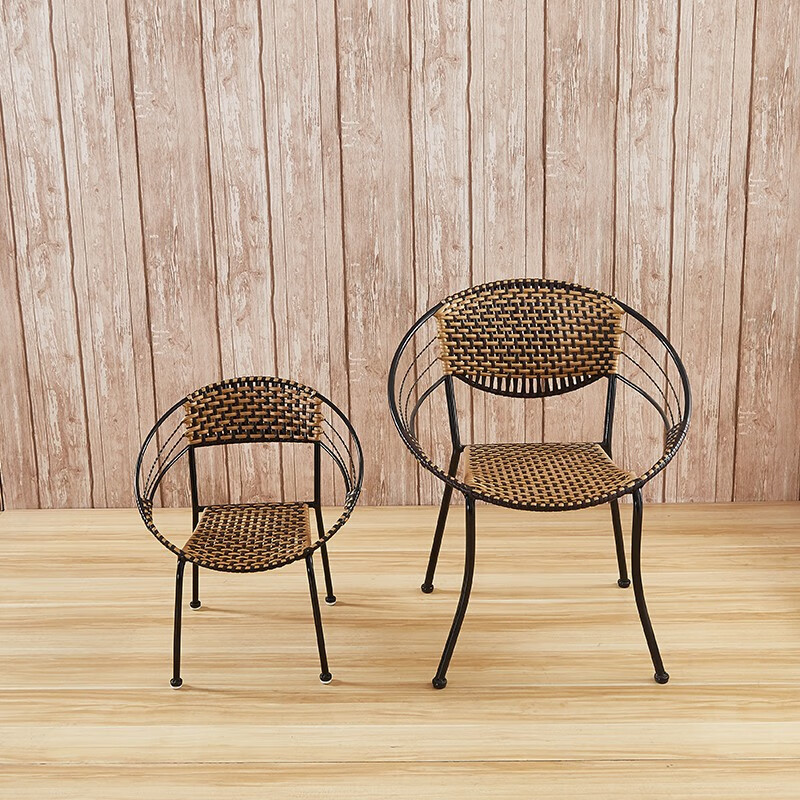 魏杭恩家用小藤椅子特价单人阳台藤椅靠背椅仿藤塑料编织仿墨君款成人