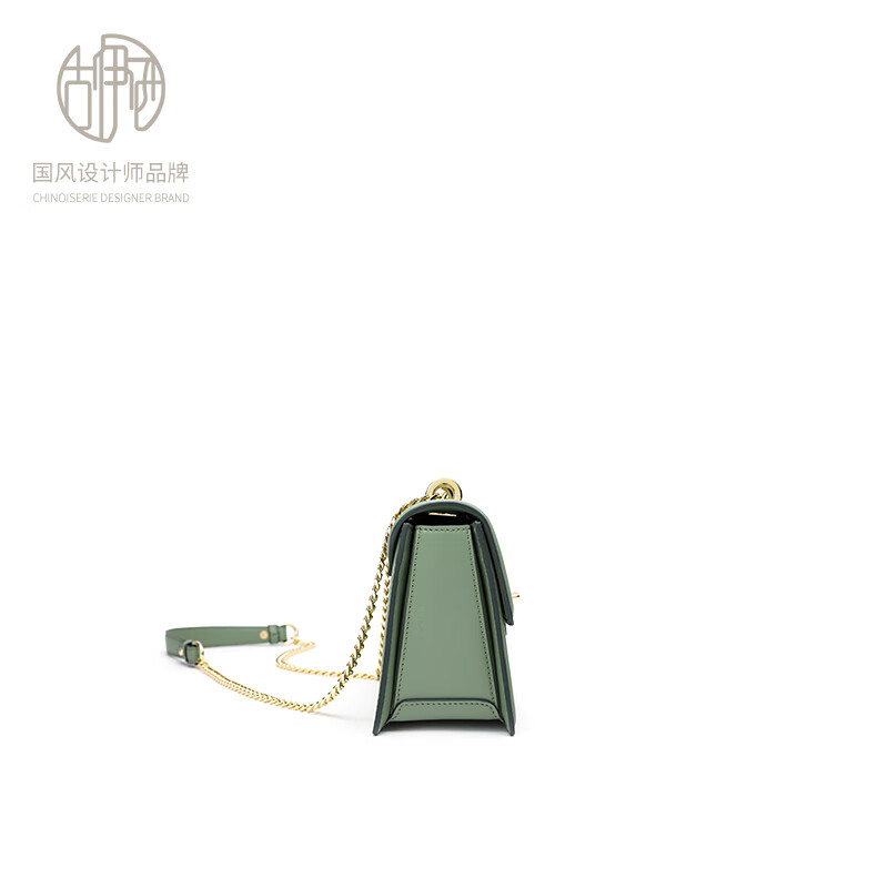 古伊西女包新款中国风优雅绣花小方包牛皮链条包母亲节生日礼物实用大气 青瓷+送礼品袋+代写贺卡