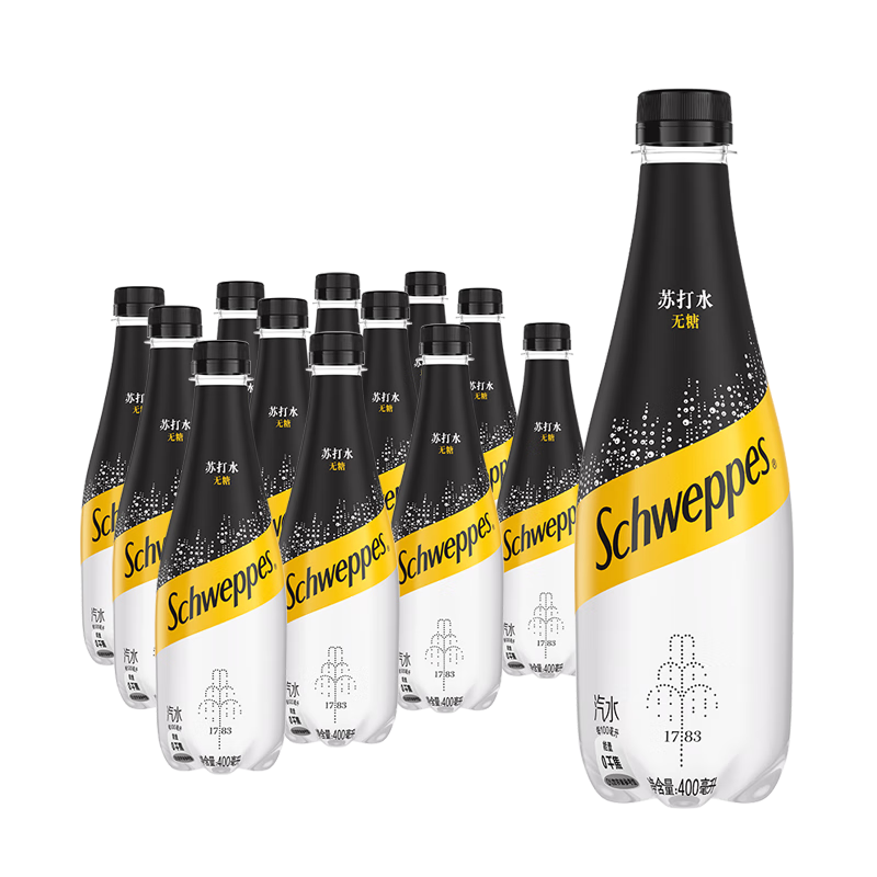 Schweppes 怡泉 可口可乐（Coca-Cola）怡泉 Schweppes 无糖零卡 苏打水 汽水饮料 400ml*12瓶整箱装