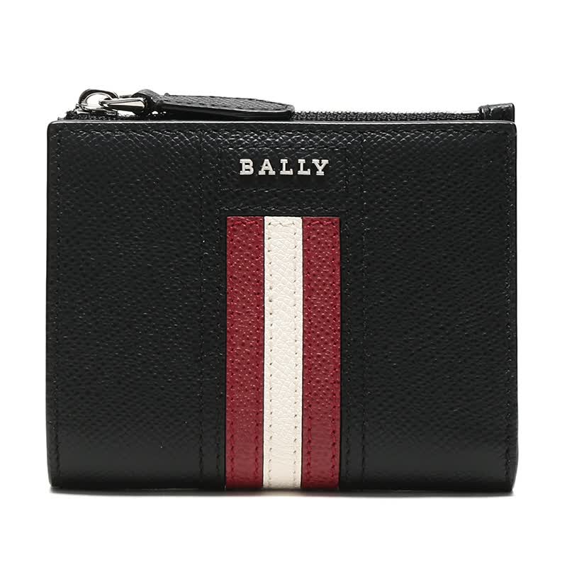巴利 bally 奢侈品 男士黑色红白条纹皮质短款钱包钱夹 tunner lt 10
